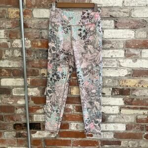 Evolution Creation Skull Mutli Colored Floral Athletic Work Out Cropped Leggings